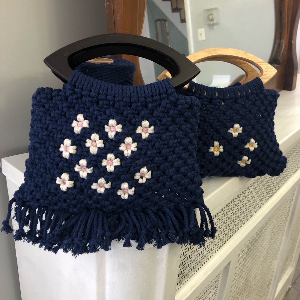 Macrame bag pink flowers - Picture 3 of 5